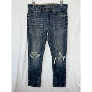 Men’s Levi’s Denizen 208 Regular Taper Fit Denim Blue Jeans Distressed Knees 32